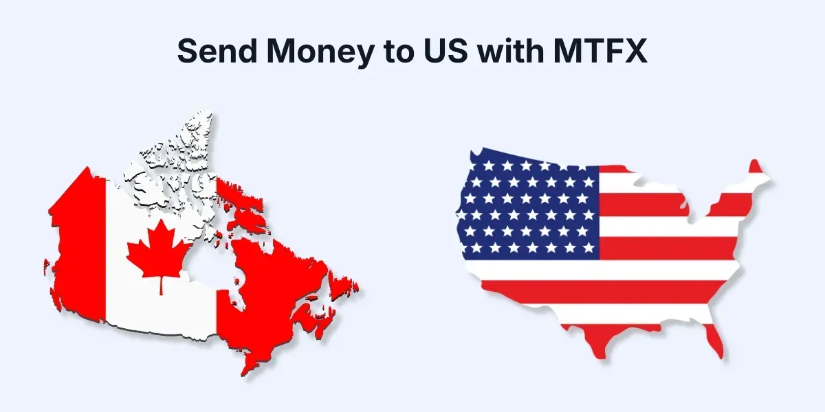 Map of Canada and the United States with Canadian and American flag designs