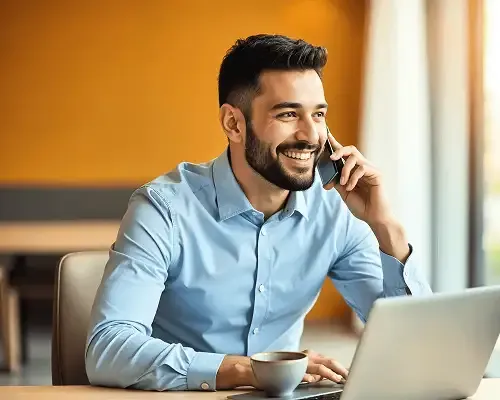 Happy man using MTFX to send money to Singapore from Canada quickly and securely.