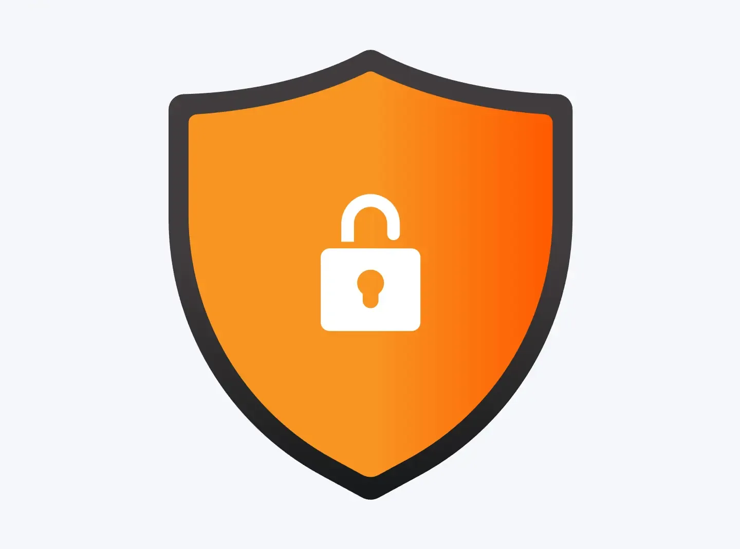 Orange security shield icon with a padlock in the center