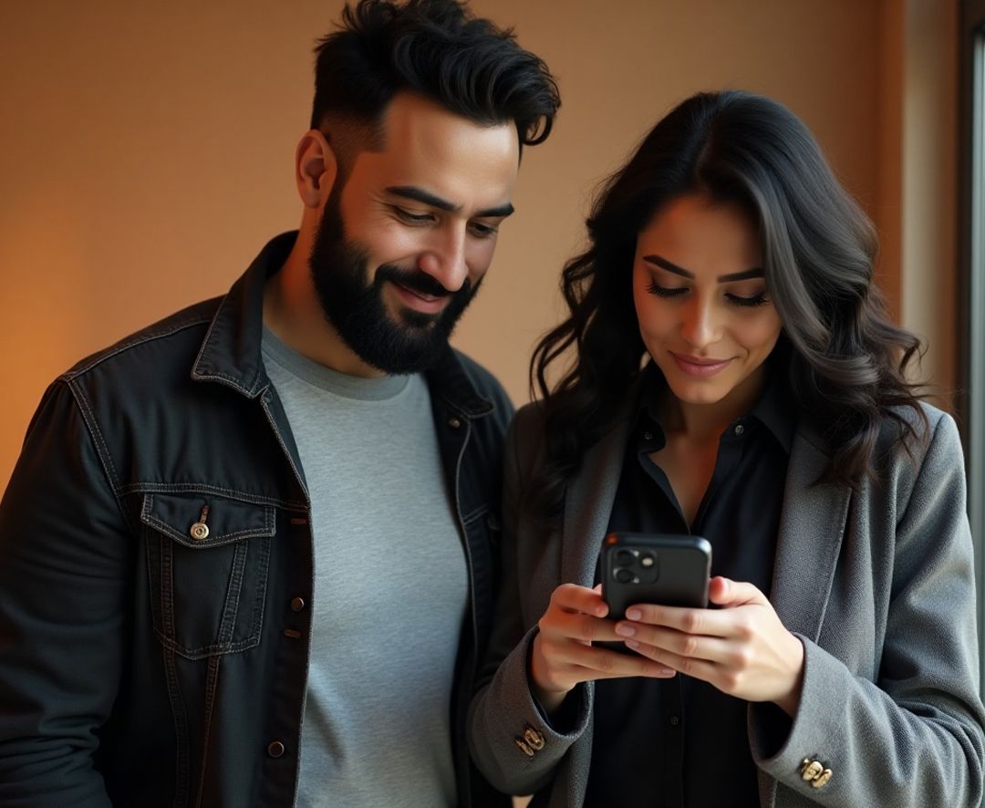 Happy couple using a smartphone together, representing the convenience of using MTFX to send money to Turkey from Canada securely and easily.