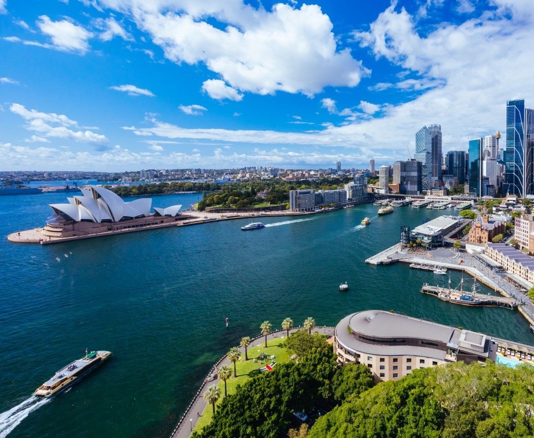 Aerial view of Sydney Harbour symbolizing secure ways to send money to Australia.