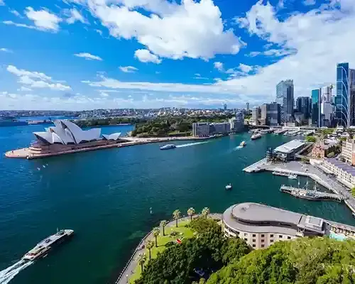 Aerial view of Sydney Harbour symbolizing secure ways to send money to Australia.