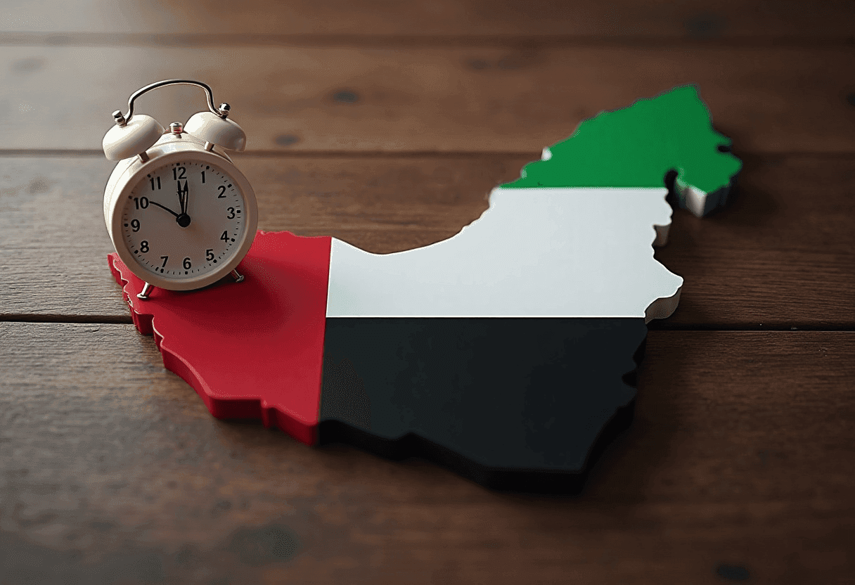 UAE map with clock highlighting fast and reliable ways to send money to the UAE.